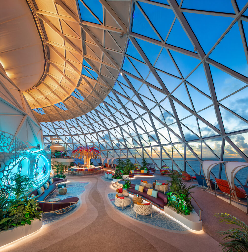 Luxury cruise ship lounge with panoramic ocean views – Royal Caribbean suite experience by MP Fun Escapes